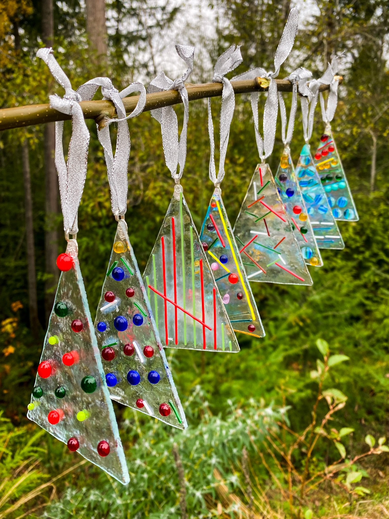 glass ornaments on branck